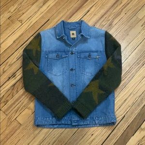 Unisex Denim Jacket with Knit Military Sleeves